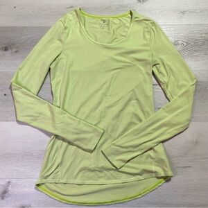 Athleta Lime Green Slim Fit Scoop Neck Long Sleeve Top, Size XS